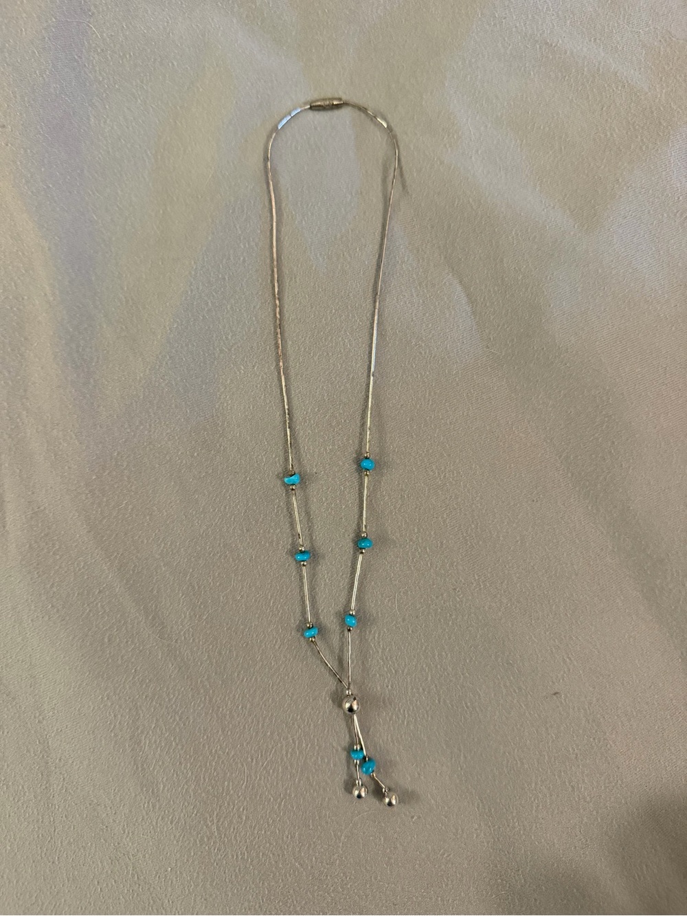 Delicate Silver Necklace with Turquoise Beads - Women Jewelry